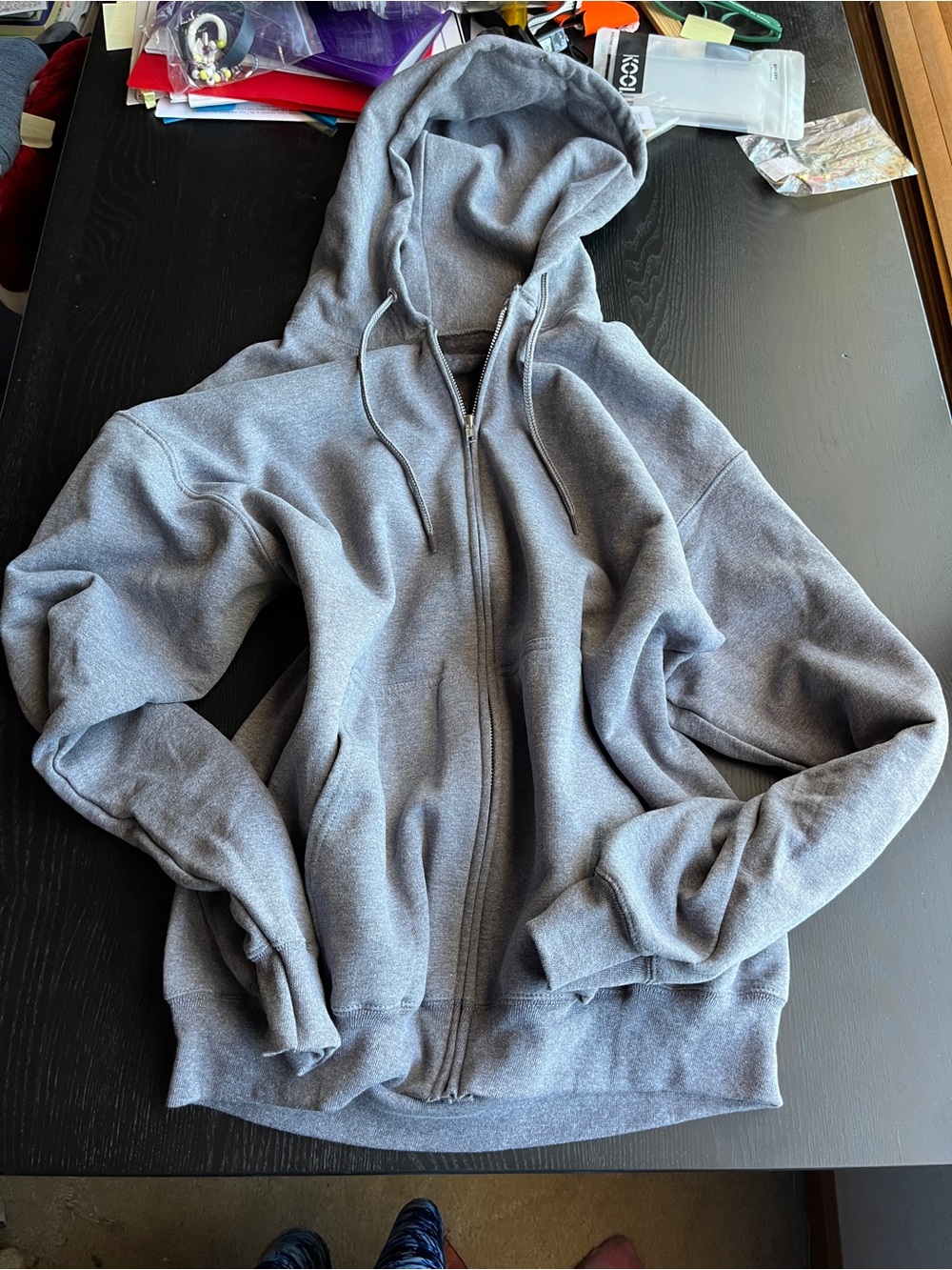Port and Company Gray Zip-Up Hooded Sweatshirt